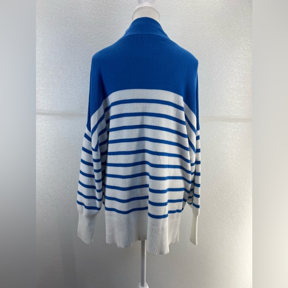 Striped Sweaters Half Zipper Long Sleeve Ribbed Knit Loose Oversized Pullover M - Picture 10 of 17